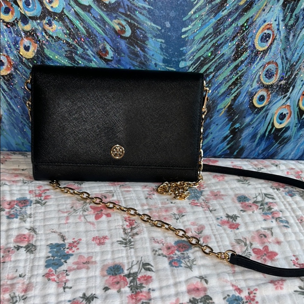 Tory Burch Robinson Black Saffiano Leather Chain Crossbody Bag/Clutch